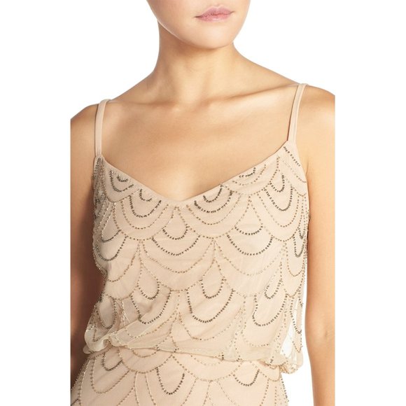 Candela Marseille Beaded Blouson Gown Maxi Dress Formal Evening Gold Cream - Picture 2 of 10